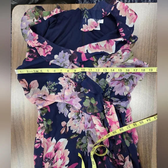 London Times Women's Ruffled Chiffon Flowy Floral Faux Wrap Maxi Dress Size 6 - Picture 6 of 10